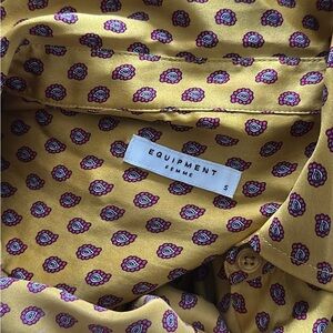 Equipment Silk Button-Down Shirt in Mustard with Pink Paisley
